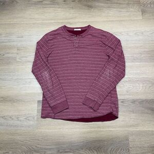 Marine Layer Shirt Mens Small Red Henley Long Sleeve Striped